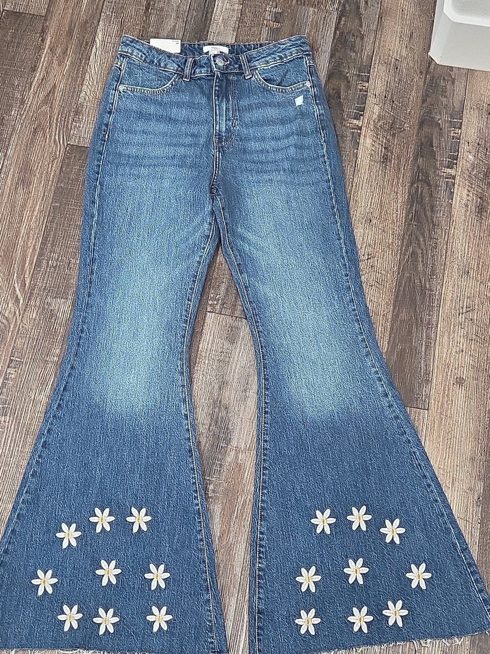 Forever 21 Blue Flare Jeans with Daisy Appliqué